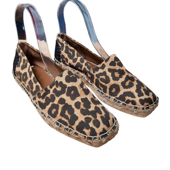 Franco Sarto Leopard Print Flat Slip-On Canvas Espadrilles Square Toe Size 7.5M - Picture 2 of 12